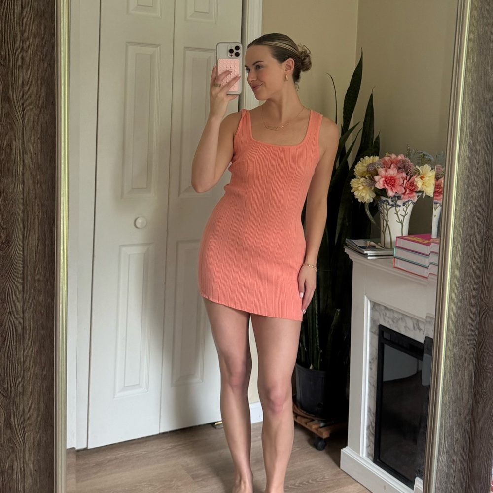 Coral Ribbed Tank Dress